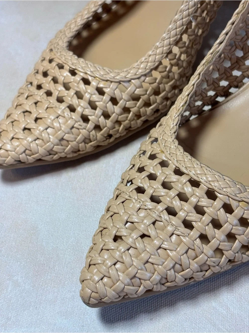 Nine West Women's Tan Nude Bamboo Woven Slingback Pumps, size 9.5